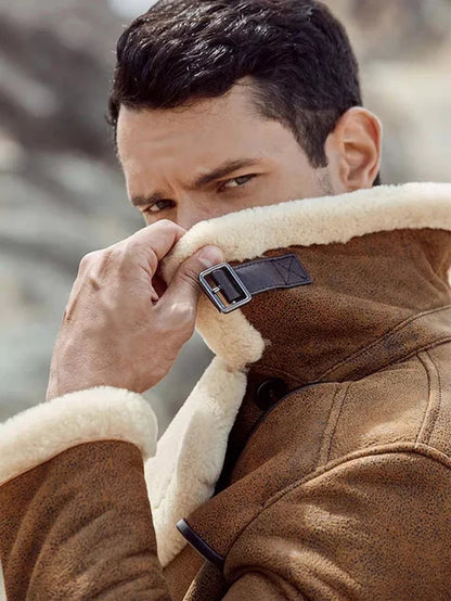 Men off-white b7 bomber sheepskin coat