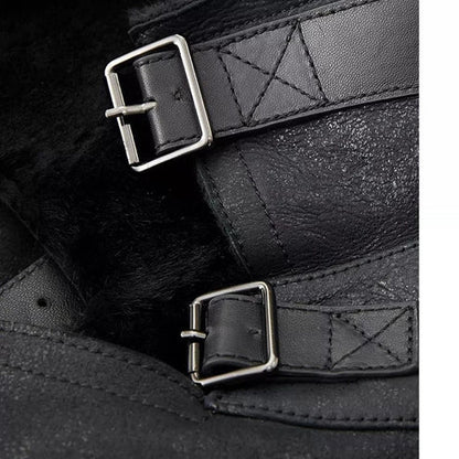 Men Black Shearling Leather Coat