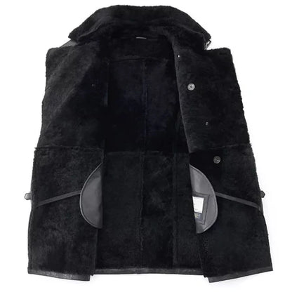 Men Black Shearling Leather Coat