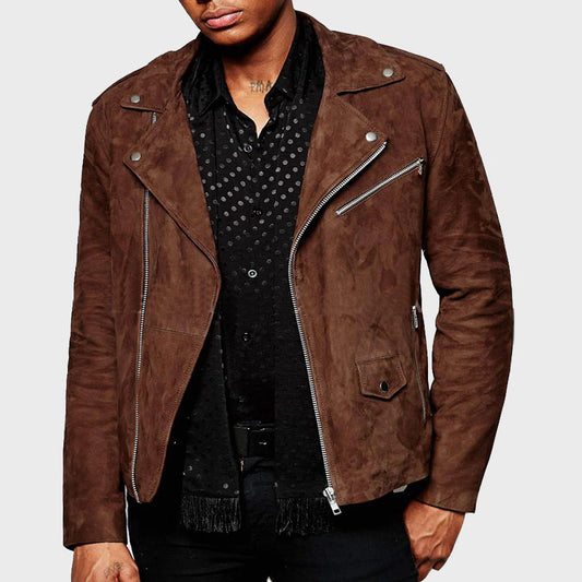 Men’s Suede Asymmetric Biker Leather Jacket