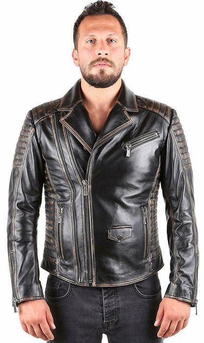 Men Distressed Biker Leather Jacket