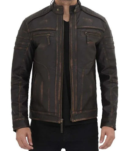 Men cafe racer leather jacket brown
