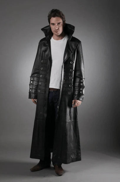 Men Black Long Leather Coat