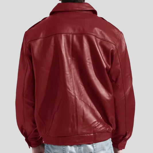 Men’s Fashion Real Red Leather Bomber Jacket