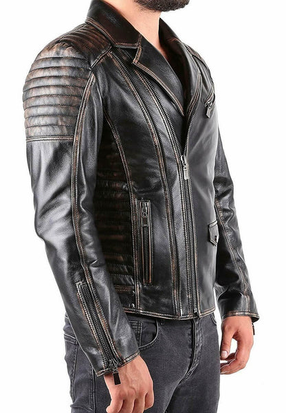 Men Distressed Biker Leather Jacket