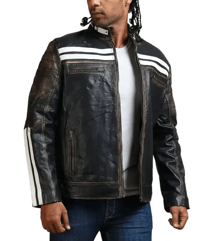 Men black cafe racer leather jacket