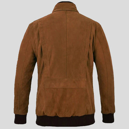 Men Brown Suede Hunter Bomber Leather Jacket