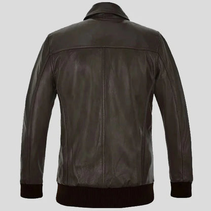 Men Brown Wax Classic Bomber Leather Jacket